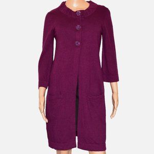 BODEN Cashmere Angora Snap Closure 3/4 Sleeve Embellished Long Cardigan Size 8